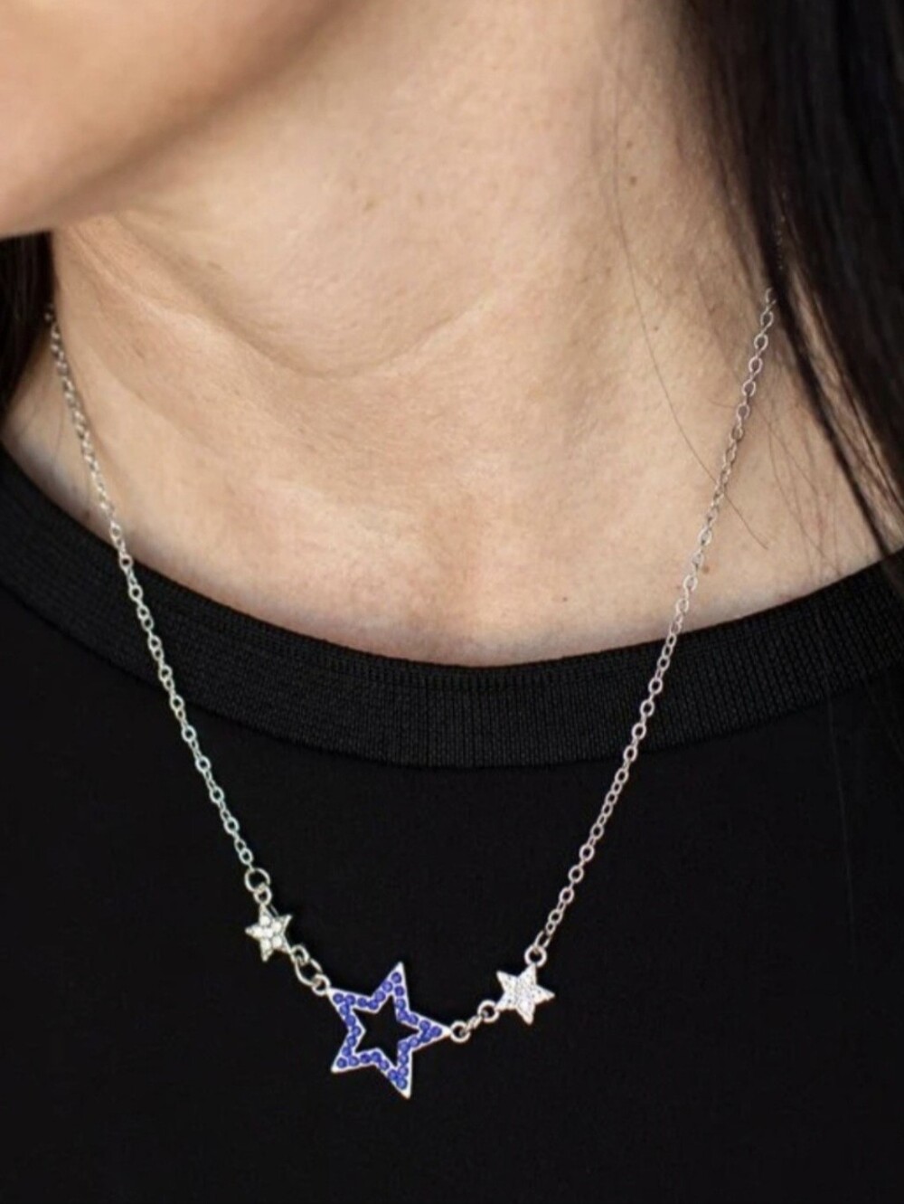 Silver Star Necklace with Blue and Clear Accents